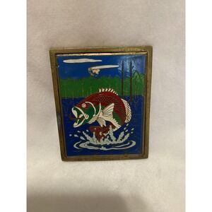 Vintage 1983 Big Mouth Bass Fishing Fisherman Enameled Solid Brass Belt Buckle